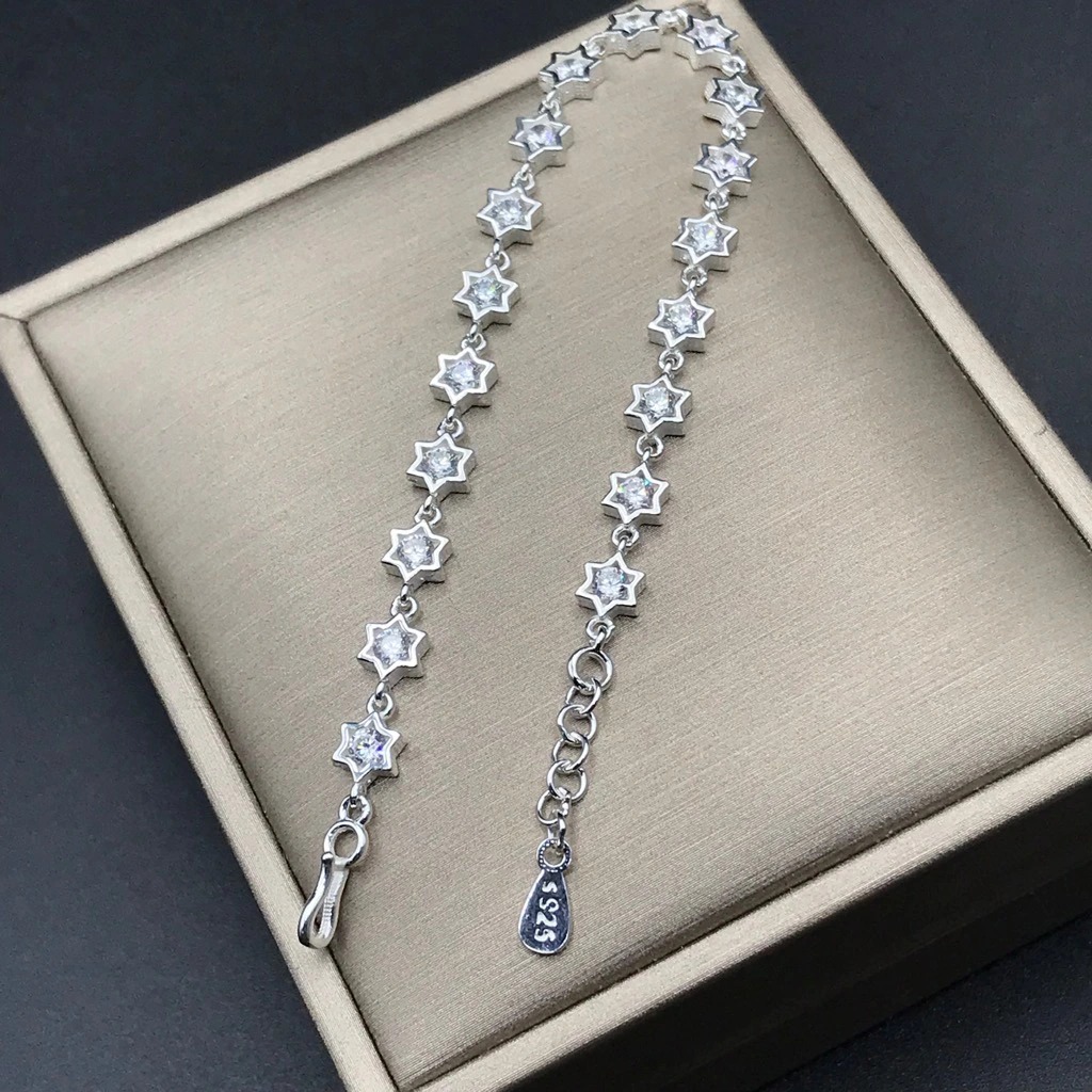 Lắc Tay Nữ Bạc 925 Hình Ngôi Sao Đính Đá Lấp Lánh Bạc Hiểu Minh LTU579