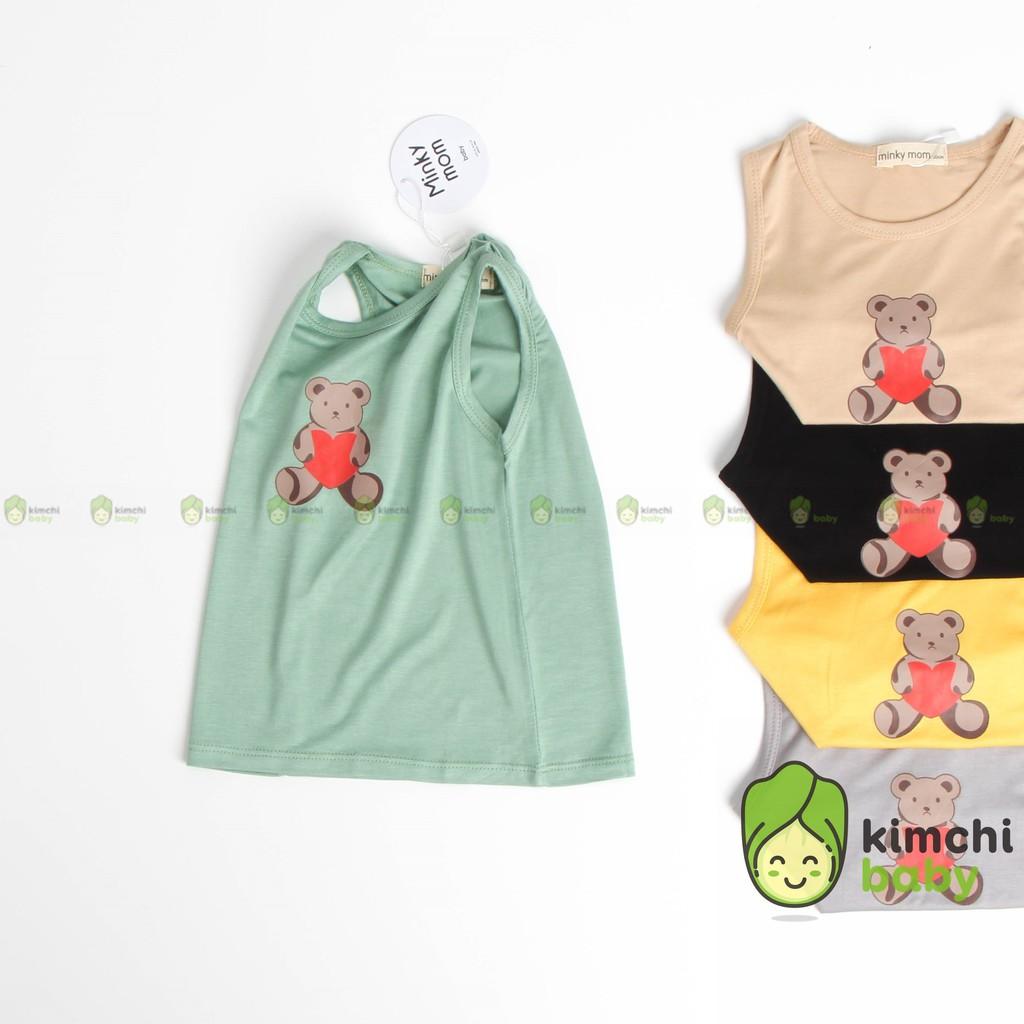 Áo Ba Lỗ Bé Trai, Bé Gái Minky Mom Vải Thun Lạnh In Hình Gấu Kute Xuất Hàn, Áo Thun 3 Lỗ Trẻ Em KWA2102