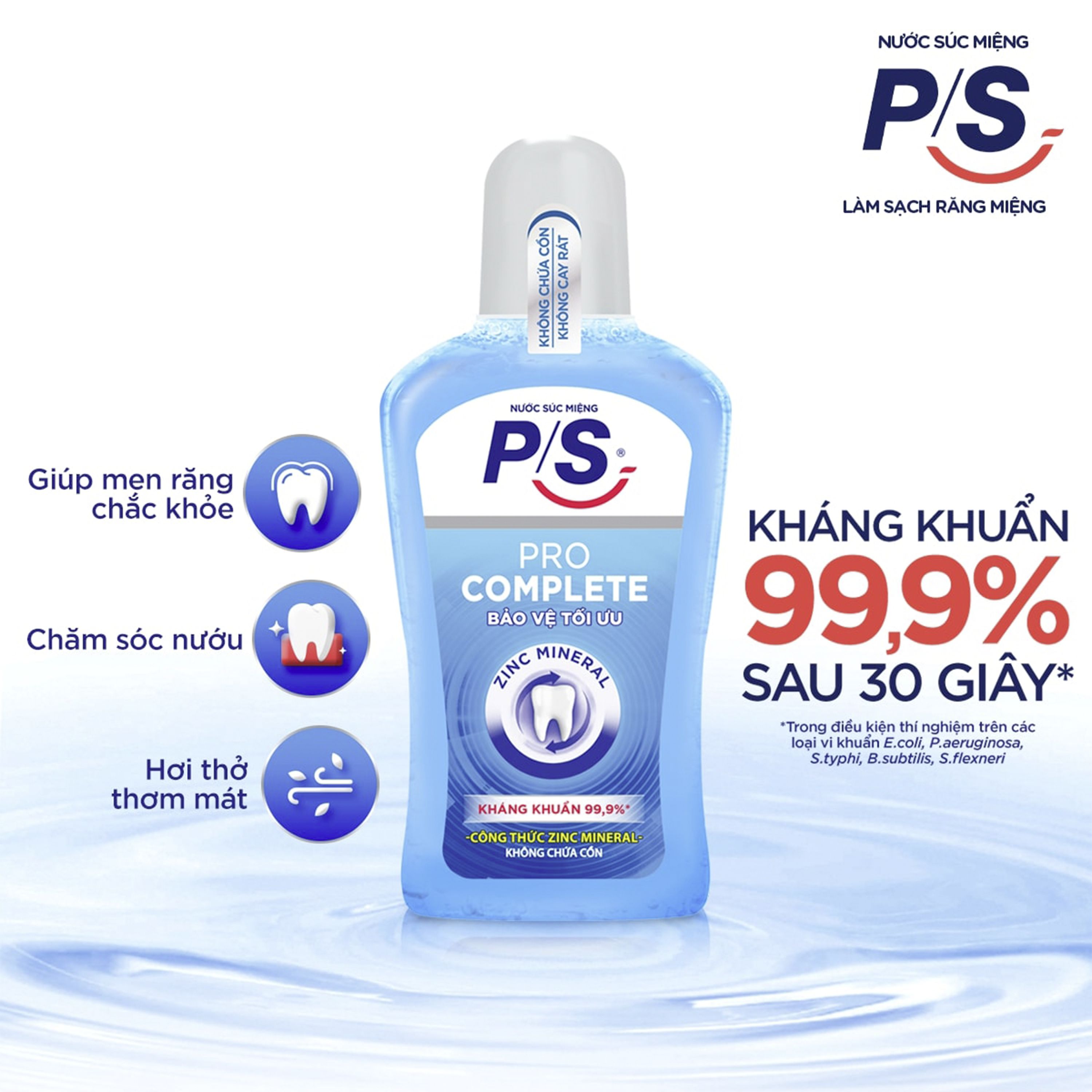 Combo 2 Nước Súc Miệng P/S ZincMineral Không Cồn Không Cay Rát Kháng Khuẩn 99.9% Bảo Vệ Răng Miệng Toàn Diện 500Ml/Chai