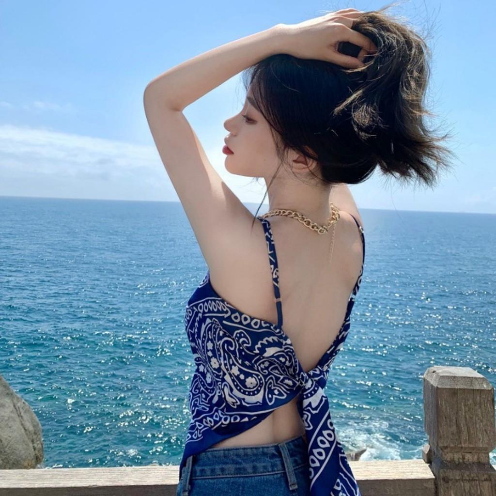 Áo Yếm Nữ ️ Áo 2 Dây️ Vải Lụa Hở Lưng Buộc Nơ Họa Tiết BoHo Trẻ Trung - LINH STORE 99
