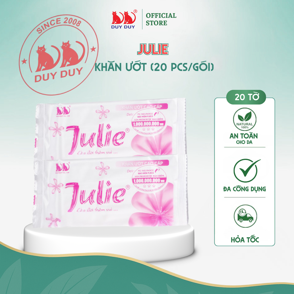 Combo Khăn lạnh dùng một lần Julie vải lưới 20 cái (18x20cm) hương hoa hồng không hóa chất dùng một lần tiện lợi