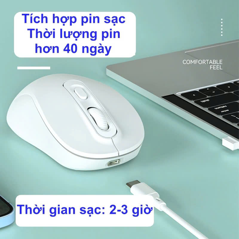 Chuột không dây wireless USB 2.4Ghz sạc pin Kết Nối Bluetooth, chồng ồn, DIP1600 chuyên dùng cho máy tính, laptop, tivi - Hàng Nhập Khẩu