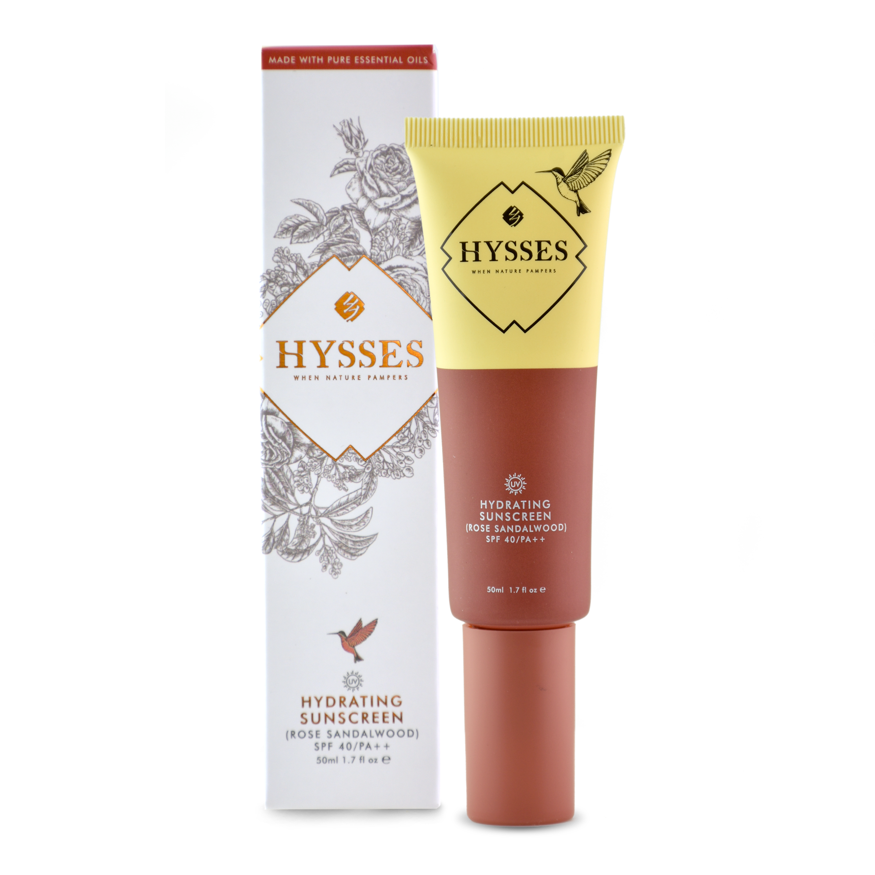 Kem Chống Nắng Cao Cấp Hysses Hydrating SPF40/PA++ Dưỡng Ẩm Sâu, Bảo Vệ Da Trước Tia UVA/UVB, Làm Mờ Nếp Nhăn Với Tinh Dầu Gỗ Đàn Hương và Hoa Hồng Hữu Cơ Tự Nhiên