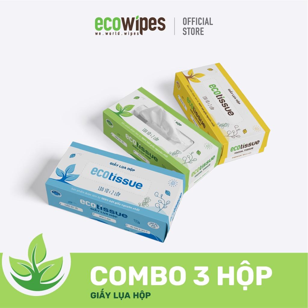 Combo 3 hộp khăn giấy Ecotissue 180 tờ cao cấp siêu mềm mịn dai thấm hút tốt an toàn sạch sẽ