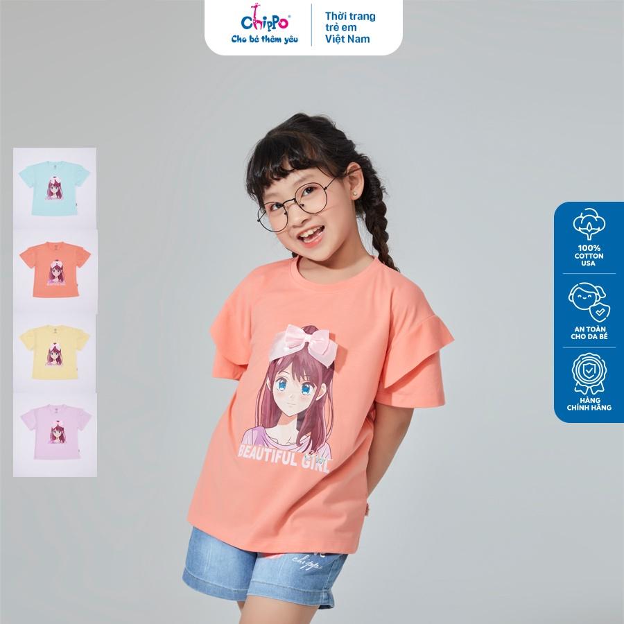 Áo Tshirt đính nơ Chippo chất liệu 100% Cotton áo phông cho bé gái từ 6 đến 10 Tuổi (22-33Kg)