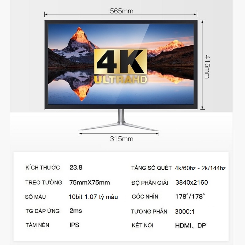 Màn Hình Máy Tính 24 inch UHD 4K (3840 x 2160) Xiangye XE2400 - Hàng nhập khẩu