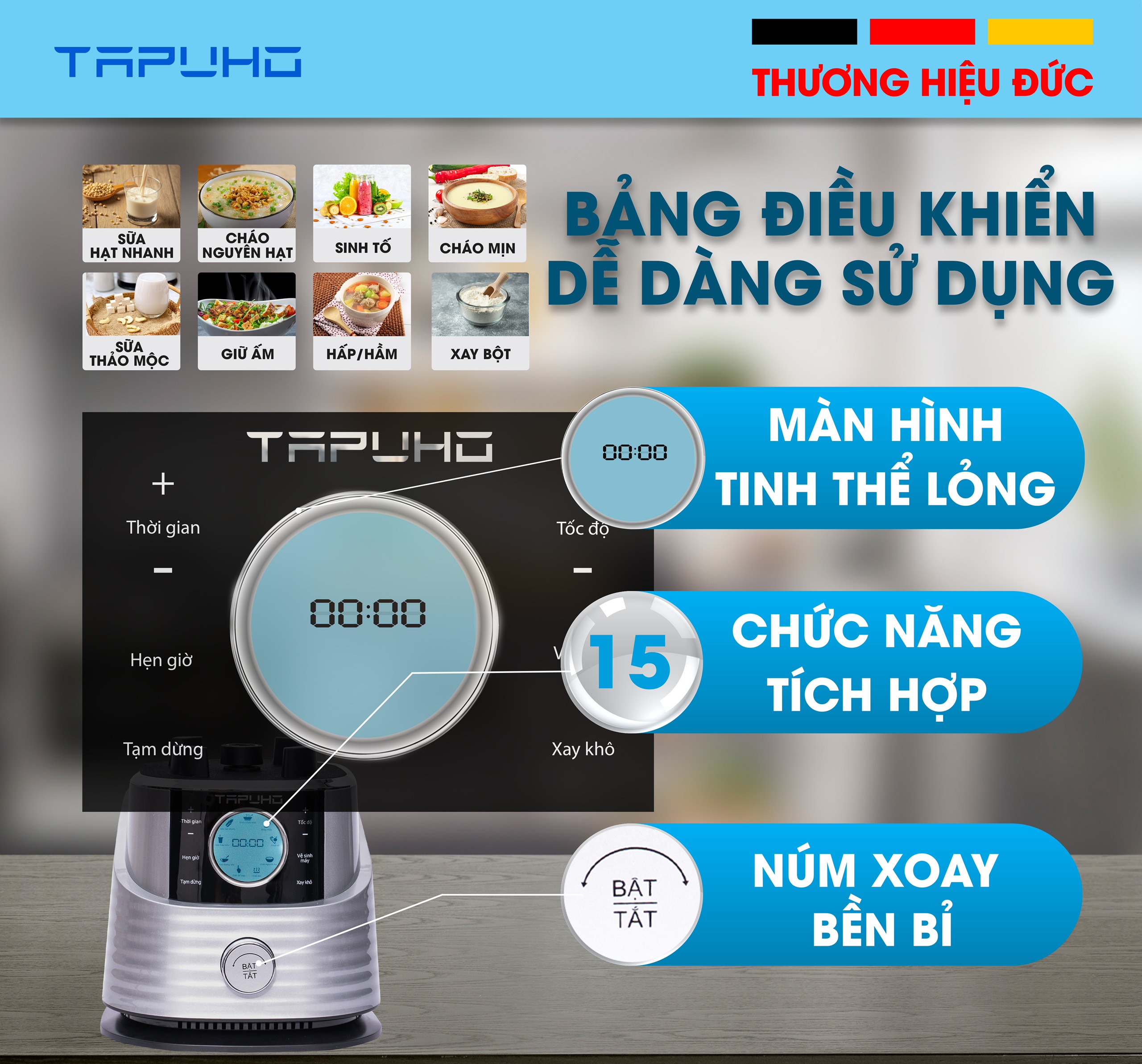 Máy làm sữa hạt, sinh tố TAPUHO T01 - Thương hiệu Đức