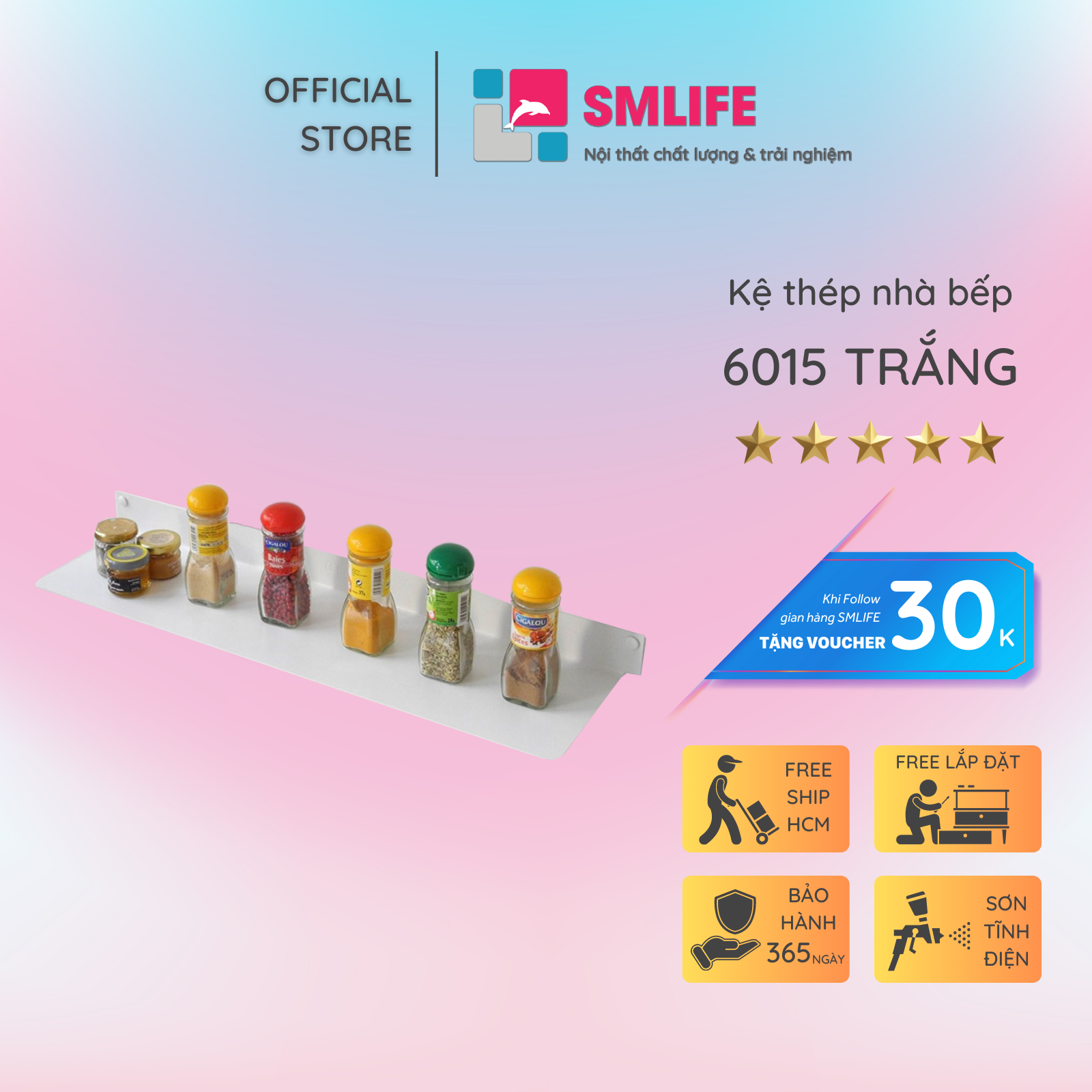 Kệ Nhà Bếp Treo Tường SMLIFE 6015 - Bằng Thép Sơn Tĩnh Điện Tiết Kiệm Không Gian Cho Căn Hộ Nhỏ