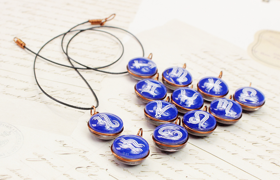 Dây chuyền mặt 14mm hình 12 cung hoàng đạo Zodiac màu sắc tươi sáng 14MM-004