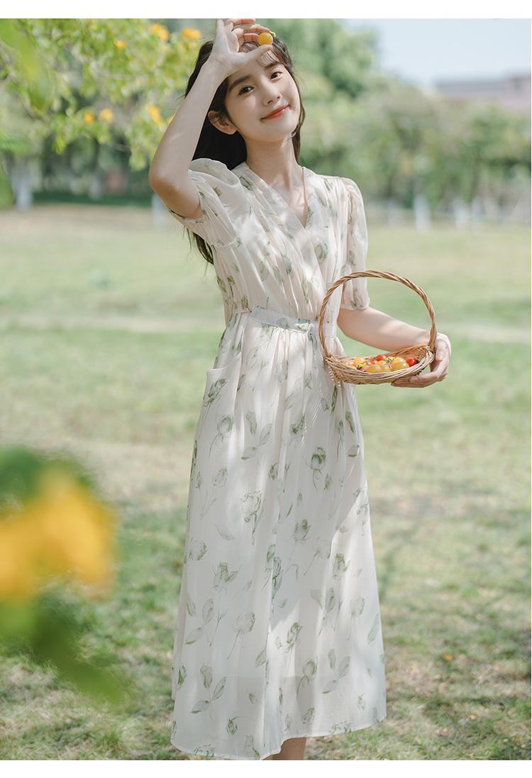 TOBE1SHOP Pháp nhỏ làm mới váy ngọt ngào thắt lưng ren-up trà nghỉ váy dài mùa hè hoa đầm phụ nữ