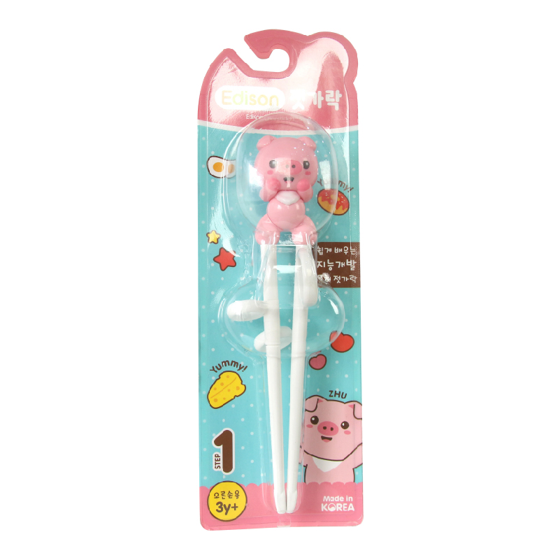 Đũa tập ăn xỏ ngón hình heo hồng Edison - Hàn Quốc