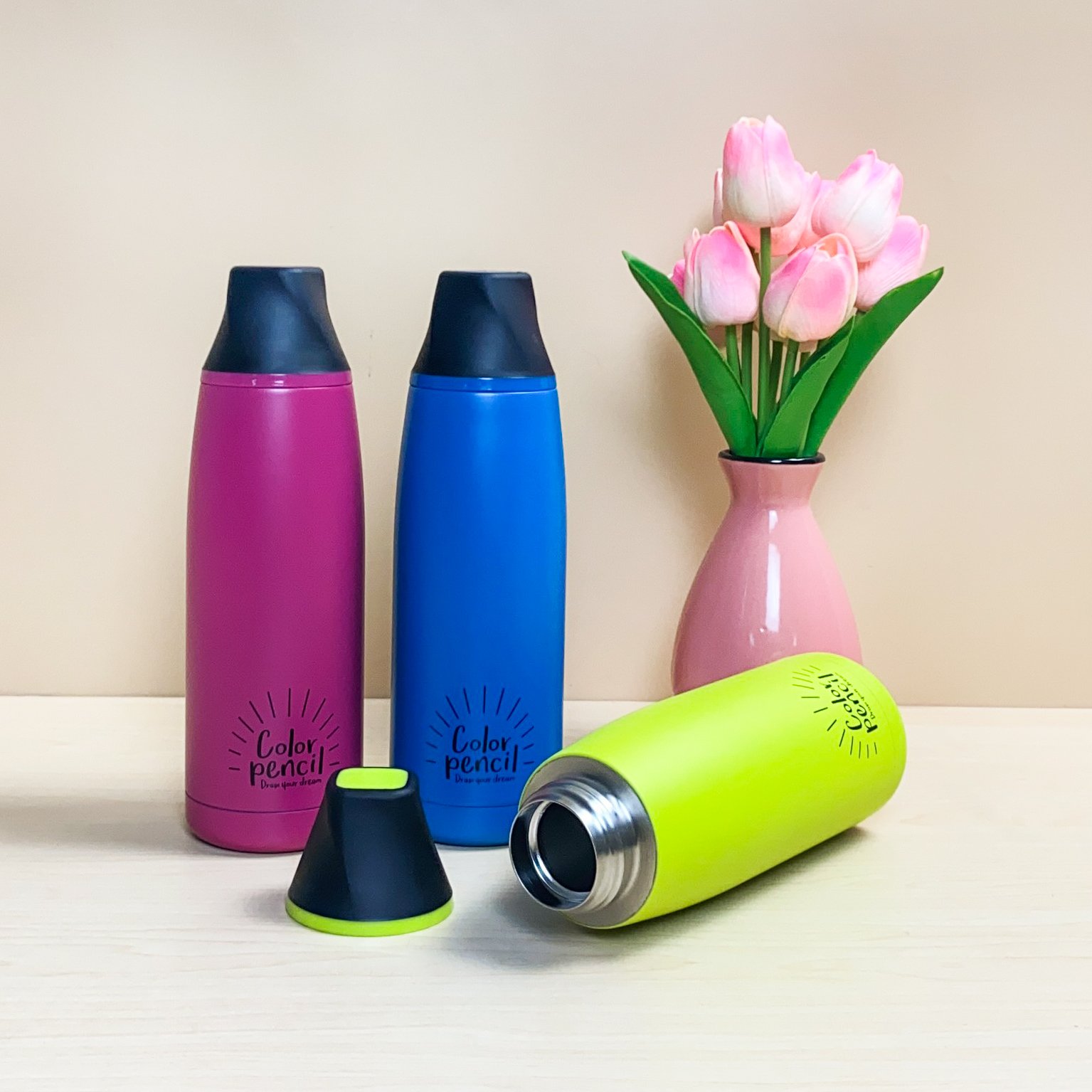 Bình giữ nhiệt kiểu dáng hình cây bút chì 450ml, bình nước giữ nhiệt văn phòng