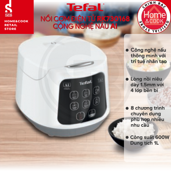 Nồi cơm điện Tefal Easy Rice Compact RK730168 - Dung tích 1L - Công suất 600W - Dễ dàng sử dụng với 1 nút nhấn - Công nghệ điện tử Fuzzy Heating - Hàng chính hãng
