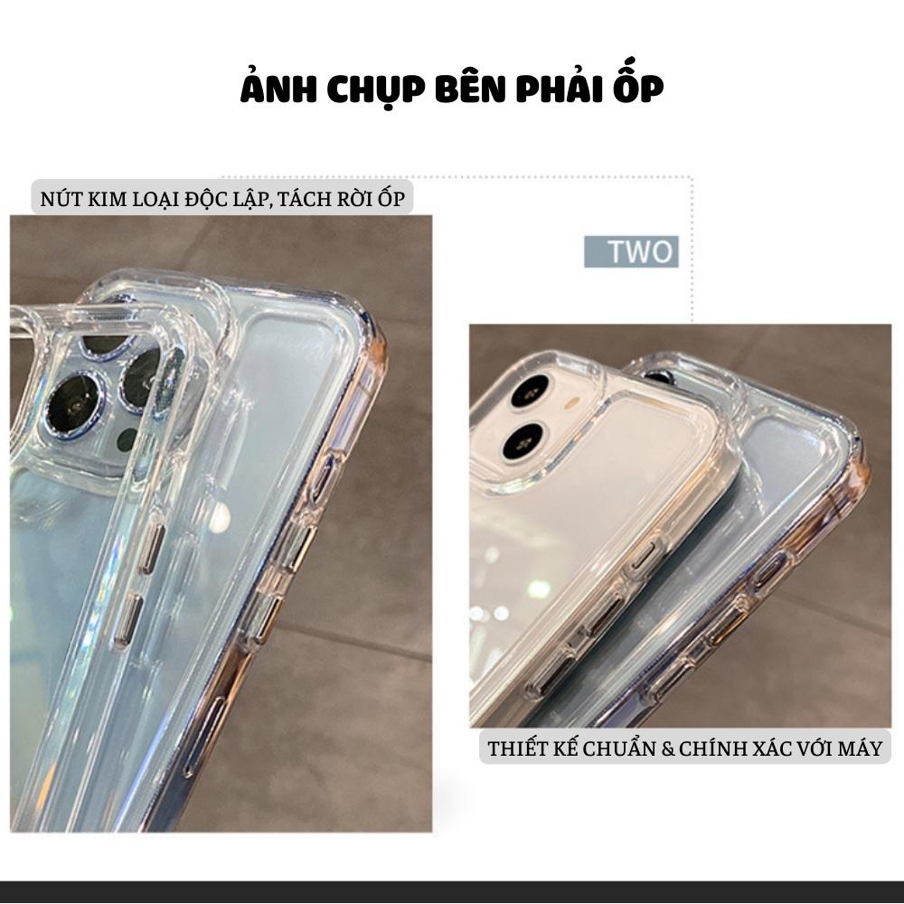 Ốp điện thoại dành cho iPhone trong suốt mặt lưng chống ố vàng, nút kim loại dễ bấm, Silicon dày dặn chống sốc không che camera