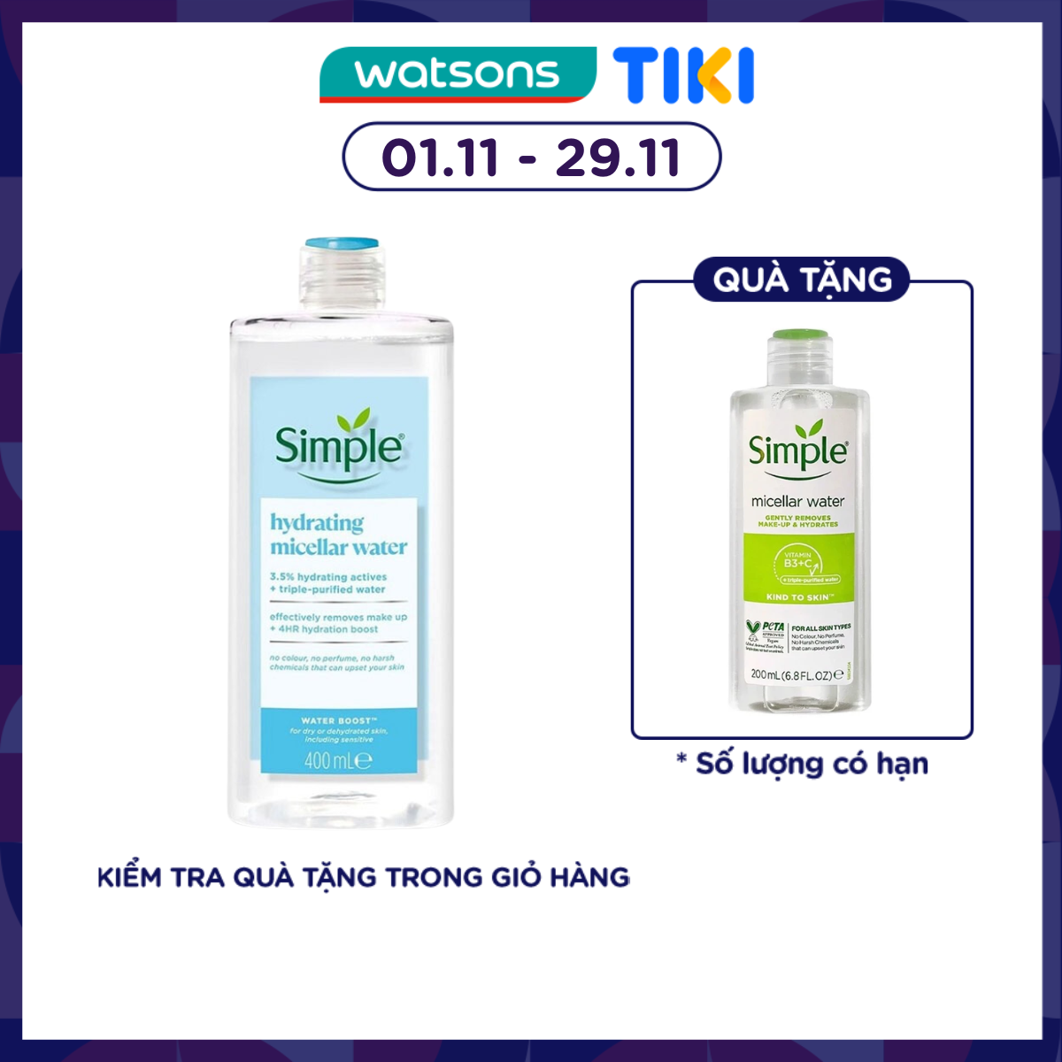 Nước Tẩy Trang Simple Hydrating Micellar Water 400ml