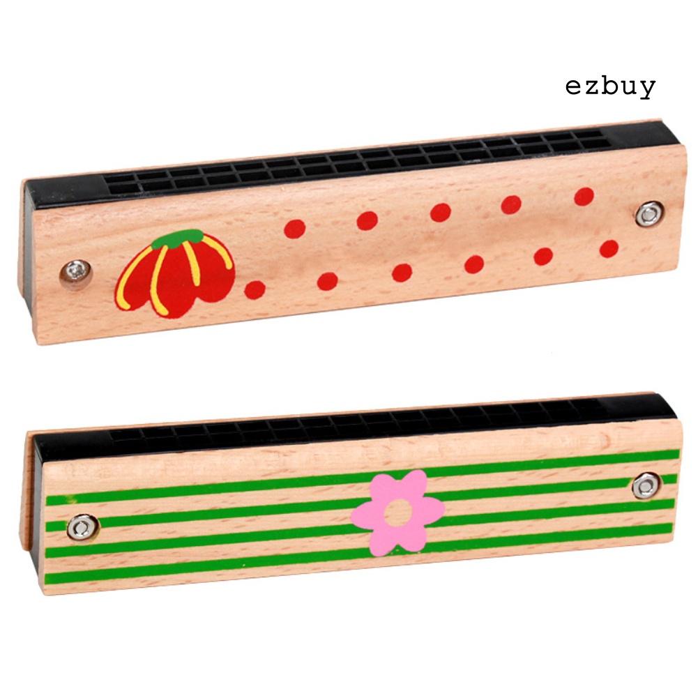 EY-Wooden 16 Holes Cartoon Harmonica Musical Instrument Early Educational Kids Gift