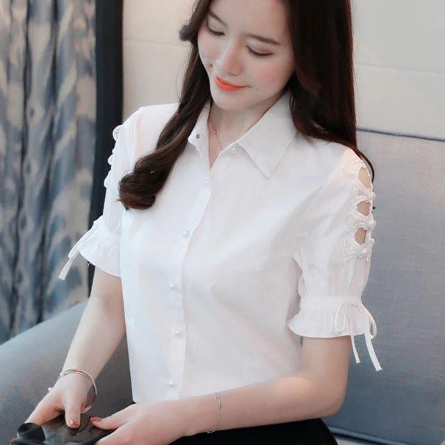 Áo sơ mi nữ hở tay kết nơ