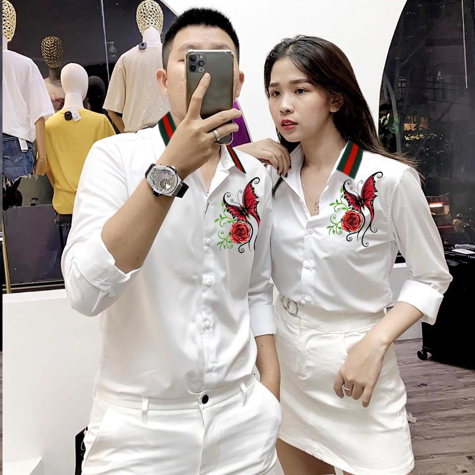 Áo sơ mi đôi nam nữ chữ LOVE cao cấp | Áo cặp sơ mi đẹp | Áo Chất Store