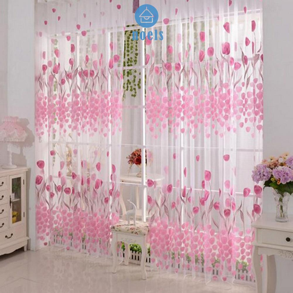 Rèm cửa sổ Vải Voan In Hình Hoa Tulip Kích Thước 200x100cm