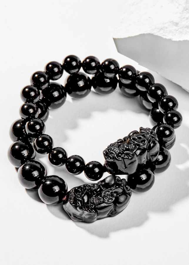 Cặp Vòng Tay Phong Thủy Nam & Nữ Đá Obsidian mệnh Thủy, Mộc Ngọc Quý Gemstones