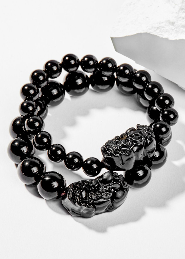 Cặp Vòng Tay Phong Thủy Nam & Nữ Đá Obsidian (8mm, 12mm) mệnh Thủy, Mộc Ngọc Quý Gemstones