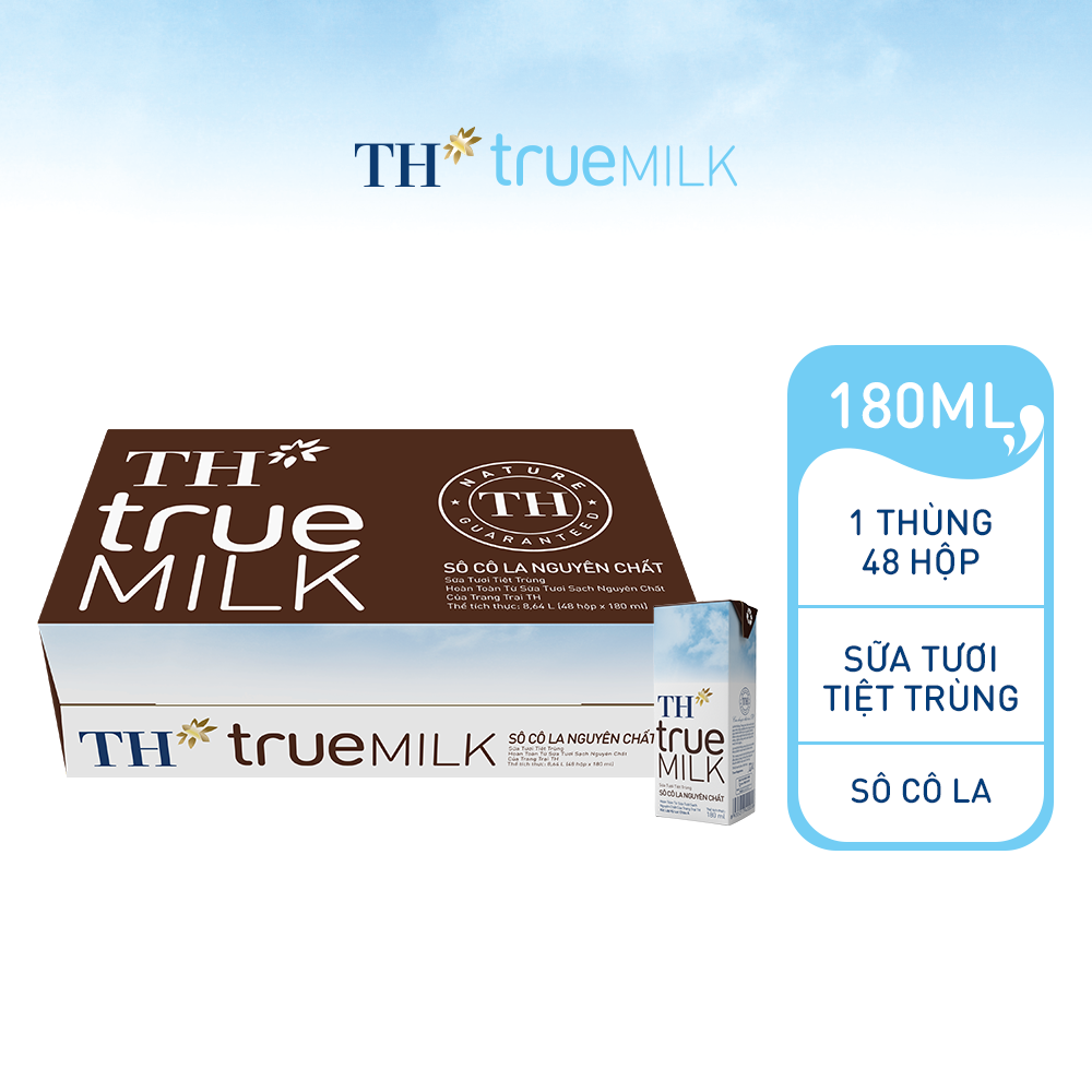 Thùng 48 hộp sữa tươi tiệt trùng sôcôla nguyên chất TH True Milk 180ml (180ml x 48)