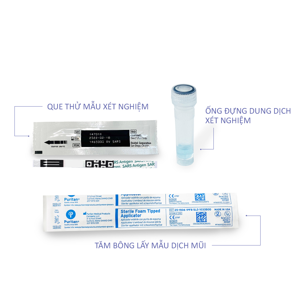 Combo 3 hộp QuickVue Covid-19 Test nhanh tại nhà - Hộp 2 kit (lấy mẫu mũi chỉ 1.5 - 2cm) - Hàng Mỹ chính hãng