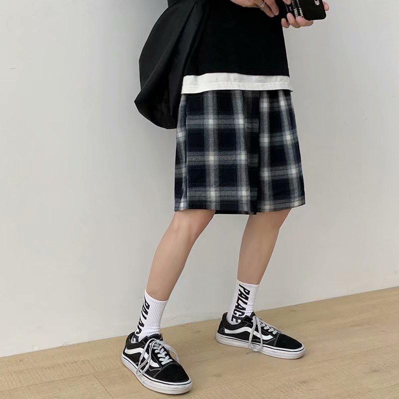 Quần Đùi Ống Rộng Họa Tiết Sọc Caro Thời Trang Cho Nam