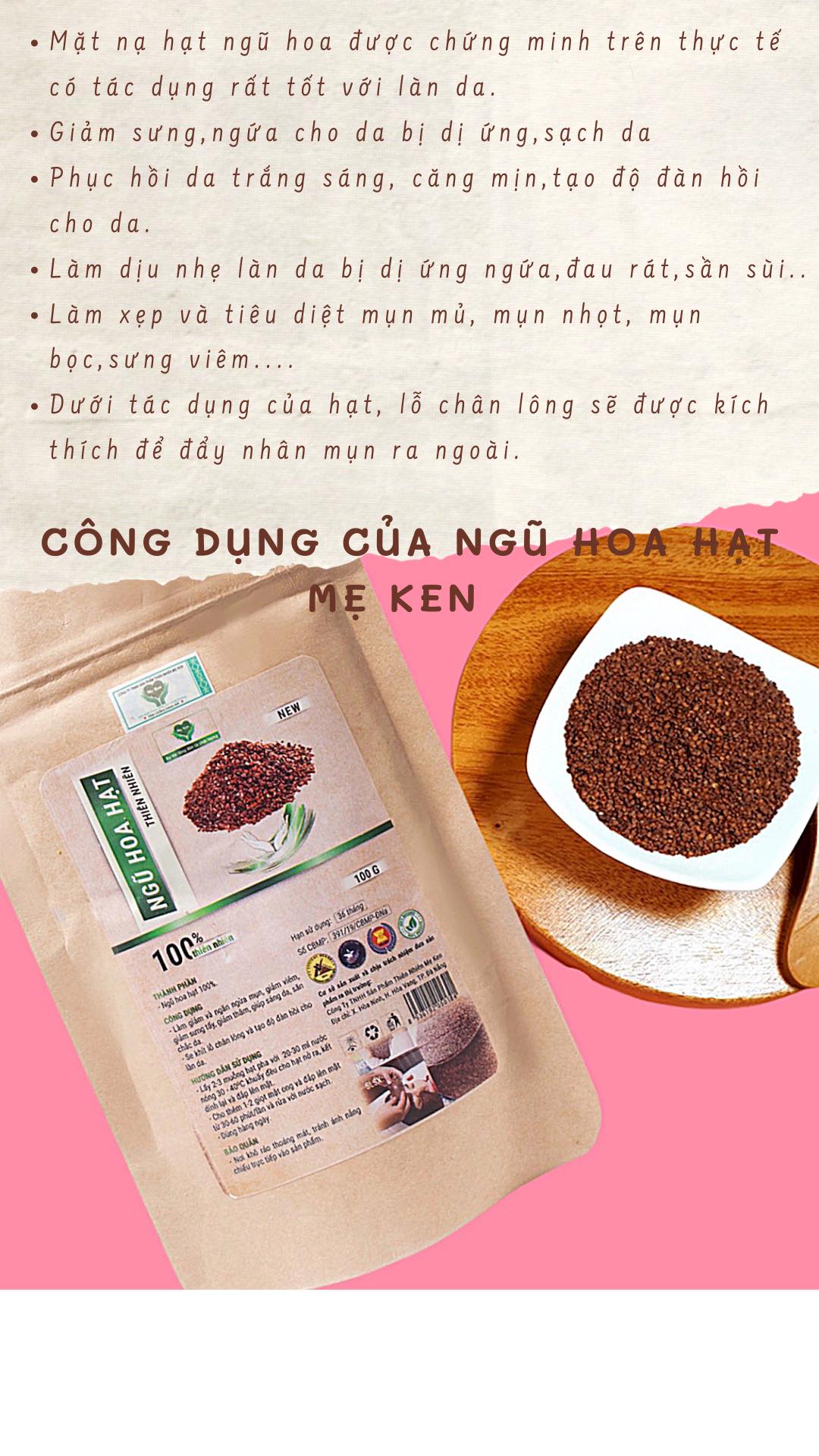 Ngũ hoa hạt thiên nhiên MẸ KEN 100G - ngũ hoa đắp mặt, mặt nạ ngũ hoa hạt, hạt đình lịch - Tặng kèm khăn mặt