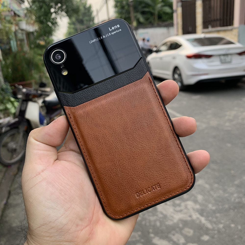 Hình ảnh Ốp lưng da kính cao cấp dành cho iPhone XR - Màu vàng nâu - Hàng nhập khẩu - DELICATE