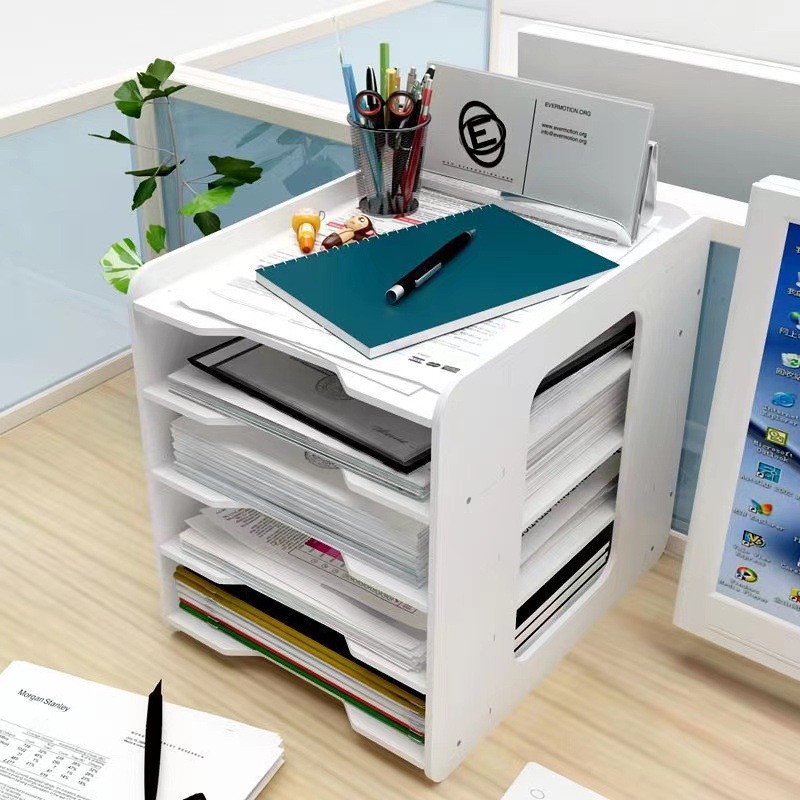Tủ kệ đựng hồ sơ NHIỀU NGĂN kệ sách khay tài liệu để bàn bàn làm việc KX54 bằng ván PVC màu trắng phong cách hiện đại sang trọng