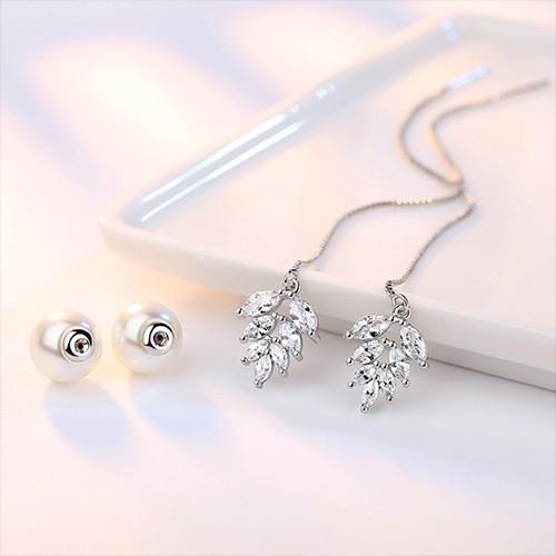Bông tai dài ngọc nhân tạo chiếc lá BHBT163