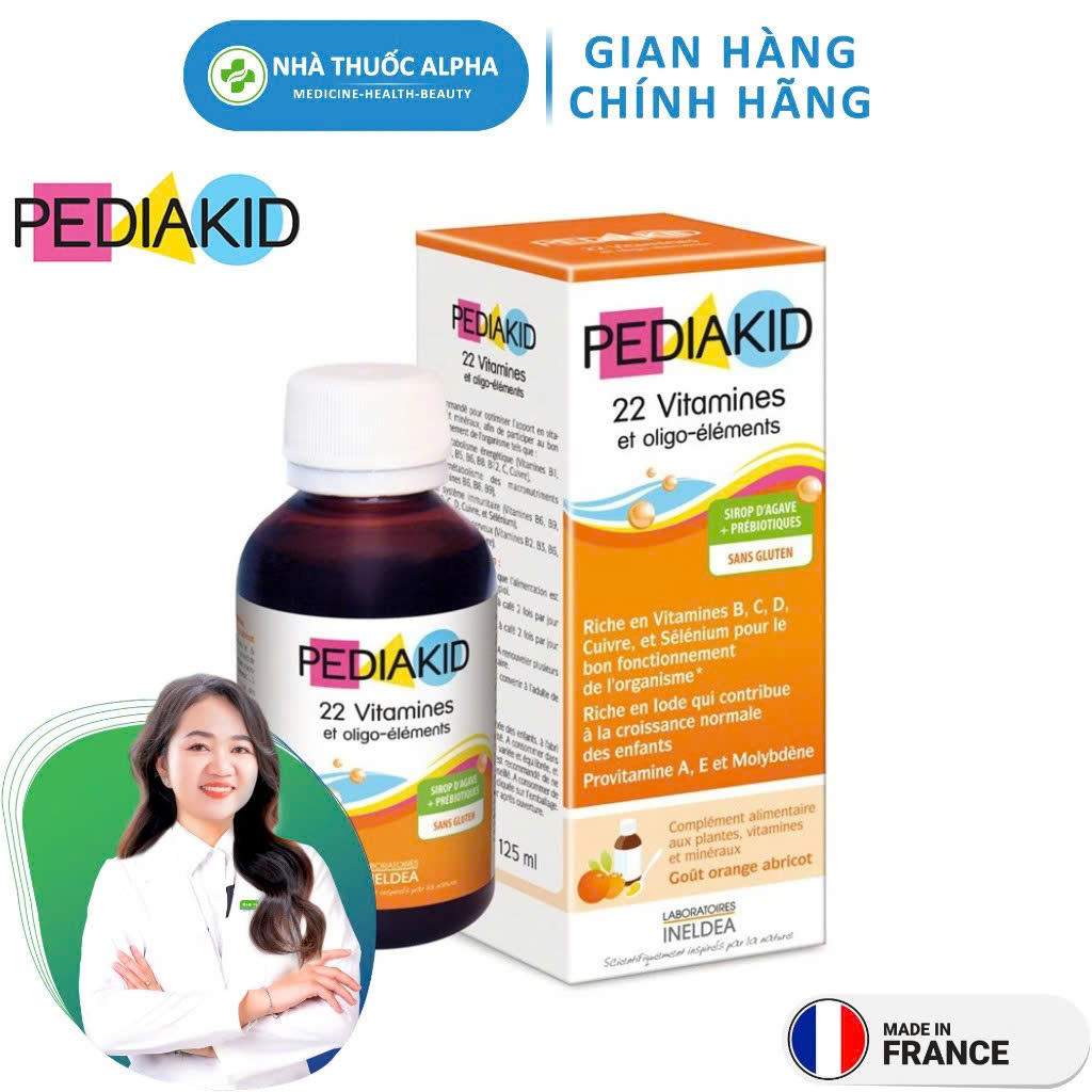 Siro Bổ Sung Vitamin Tổng Hợp Cho Bé Pediakid 22 Vitamines Giúp Bé Khỏe Mạnh, Tăng Hấp Thu Dưỡng Chất 125ml