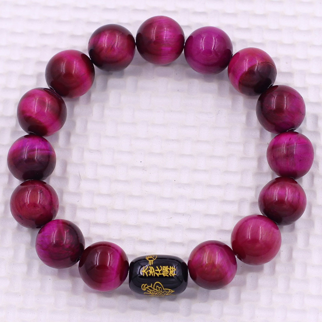 Vòng chuỗi đeo tay đá mắt hổ hồng 10 ly charm hạt giải thái tuế phù, vòng chuỗi phong thủy, giải năm hạn thái tuế