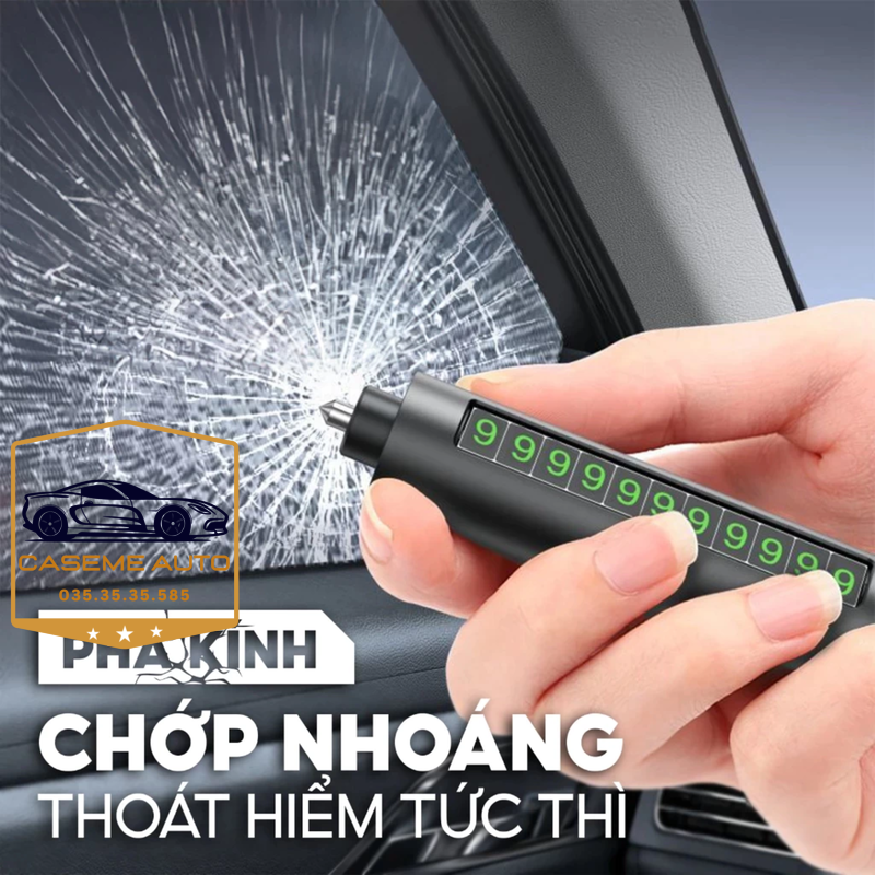 Búa thoát hiểm ô tô 4in1 – Phá kính, cắt dây an toàn, đèn pin LED, bảng số điện t hoại ẩn tiện lợi - Hàng Nhập Khẩu