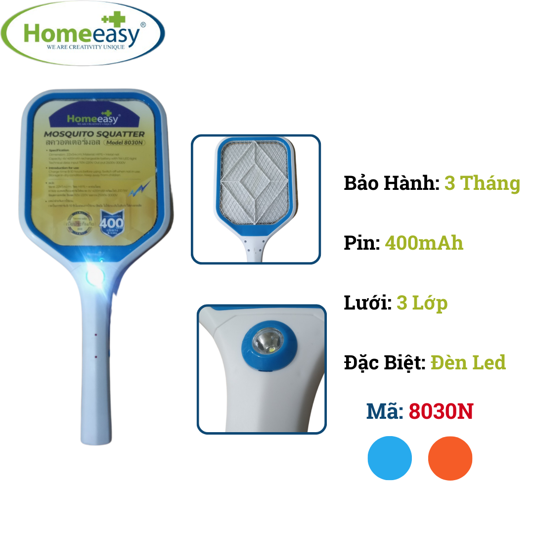 Vợt Muỗi Homeeasy 8030N - Có Đèn Led Hỗ Trợ, Bộ Sạc Đi Kèm