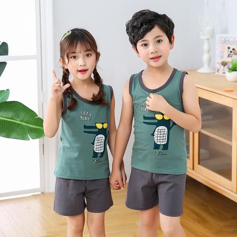 Đồ bộ sát nách cho bé trai và bé gái phối hoạt hình