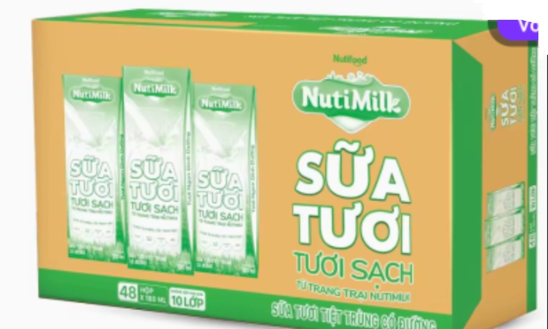 Thùng NutiMilk sữa tươi tươi sạch có đường hộp 180ml - (48 hộp x 180ml)