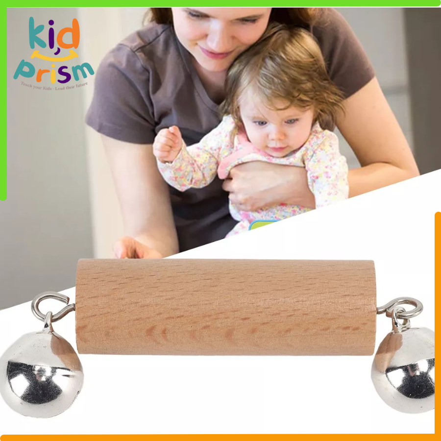 Đồ chơi giáo dục - Lắc tay 2 chuông bằng gỗ dành cho bé từ 03-06 tháng