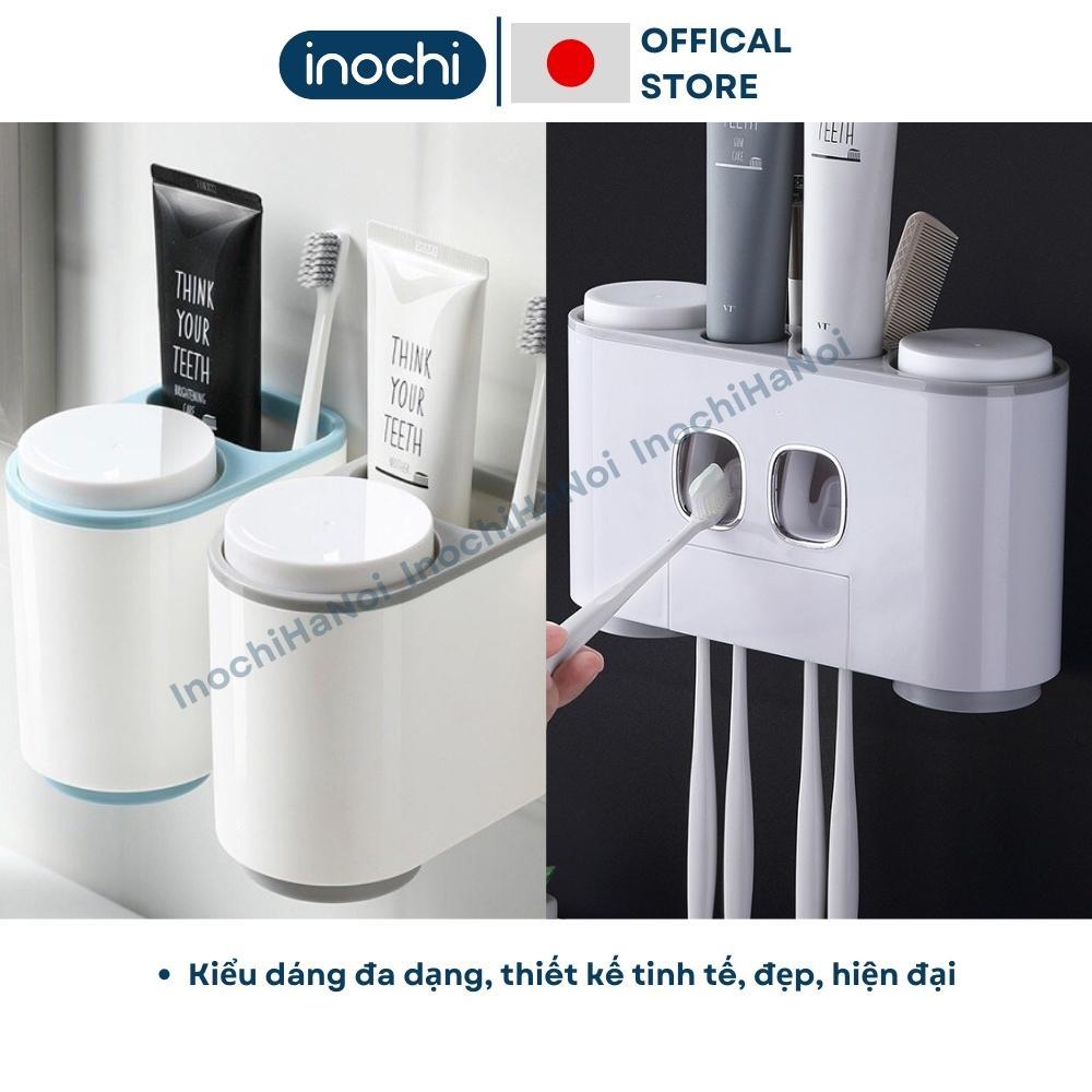 Bộ Nhả Kem Đánh Răng Tự Động Inochi - Kệ Treo Bàn Chải Lắp Đặt Dán Tường Gạch Men Kèm Cốc Hút Nam Châm