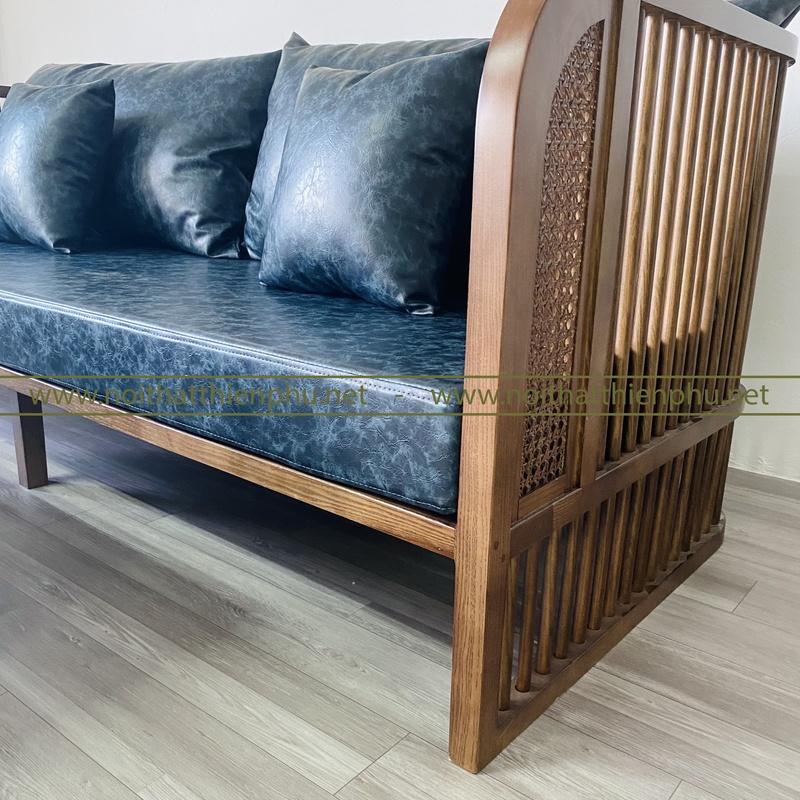 Bộ sofa nan gỗ sồi chung cư phong cách Indochine hiện đại