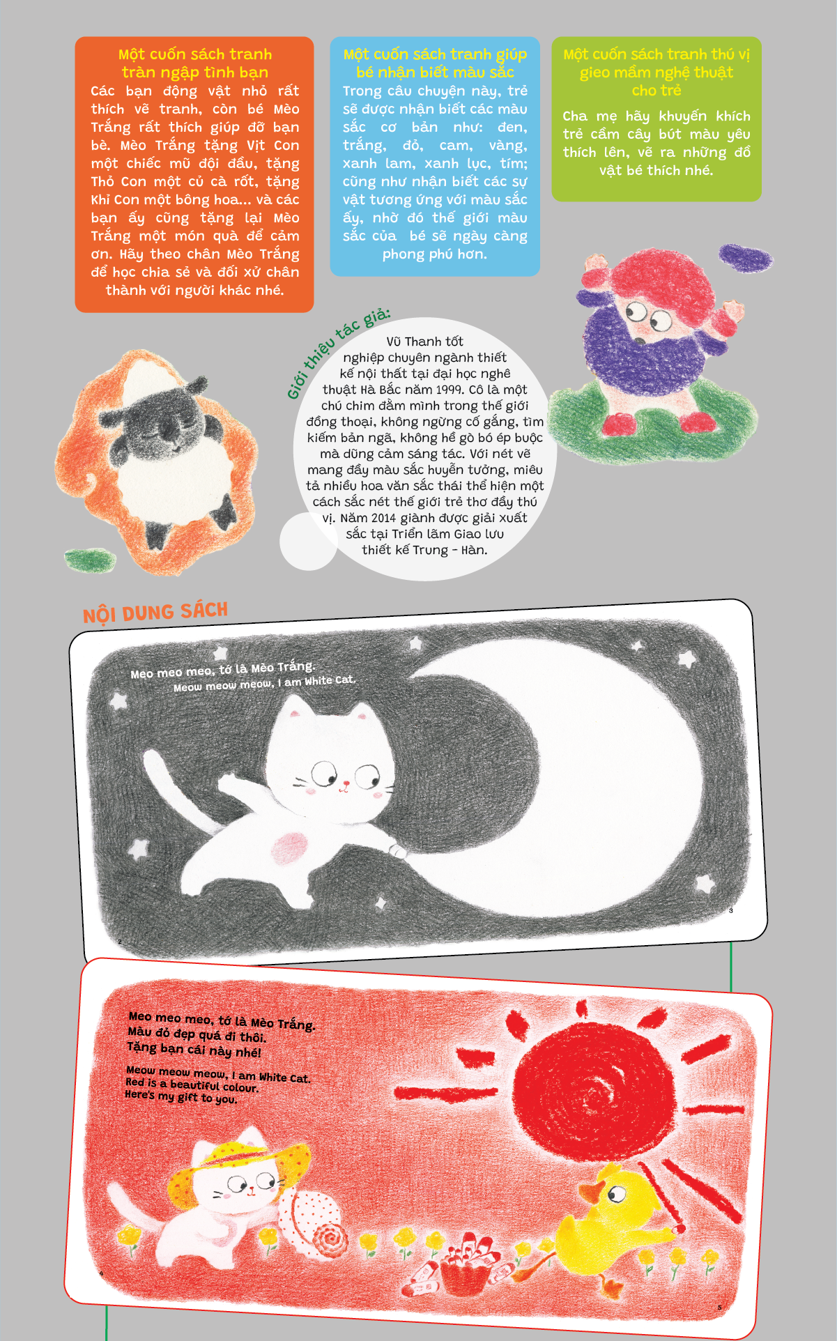 Picture Books Song Ngữ - Bé Mèo trắng nhiều màu sắc – A Colourful Kitty - Bộ Sách Phát Triển IQ-EQ Đầu Đời Cho Bé ( 0-4 tuổi )