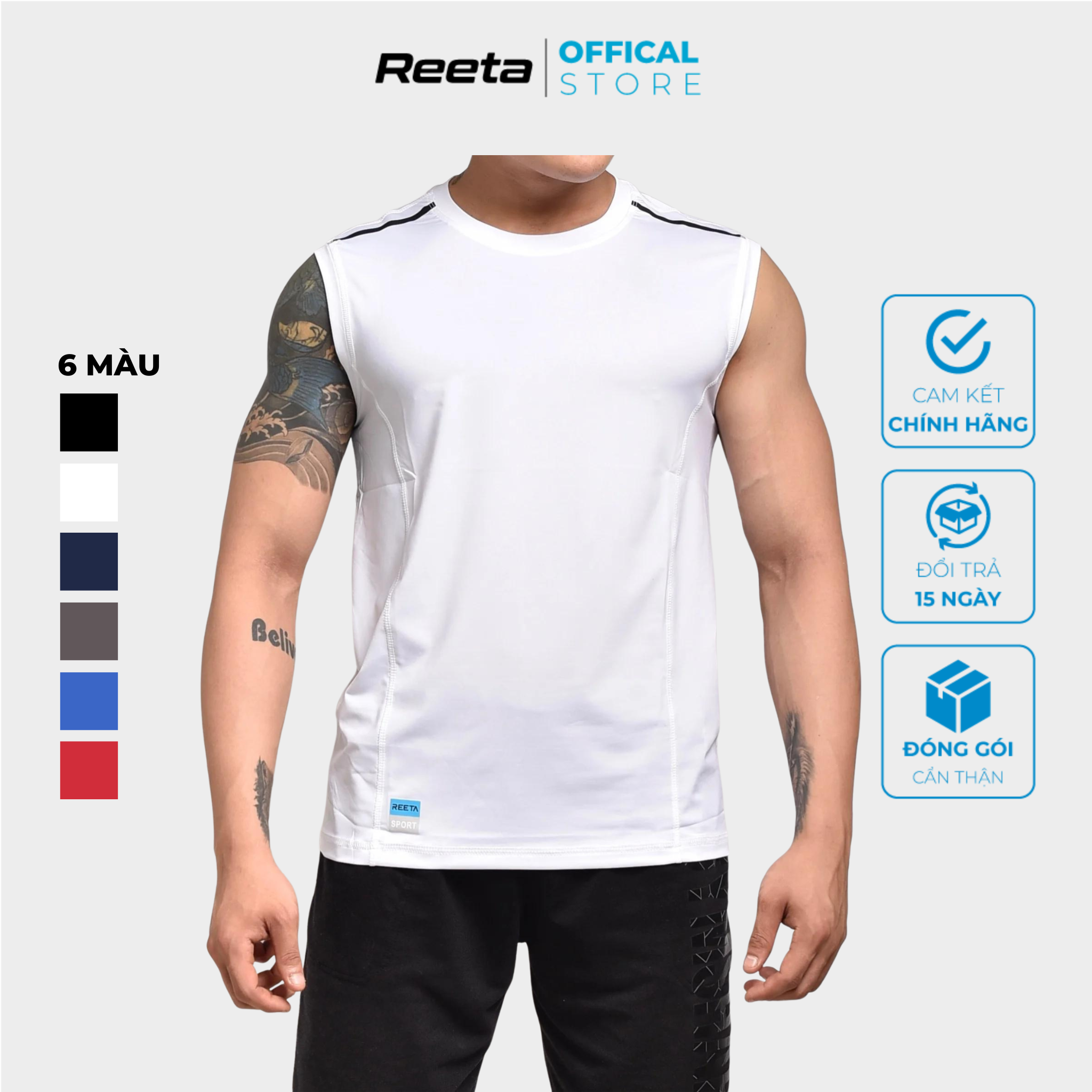 Áo tank top, ba lỗ sát nách thể thao nam thấm hút co dãn nhiều màu Reeta - A2192