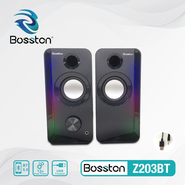 Loa Máy Tính PC Laptop 2.0 BOSSTON Z203BT Có Bluetooth Để Bàn Đèn LED 7 RGB, Loa Nghe Nhạc Mini Có Dây Gaming