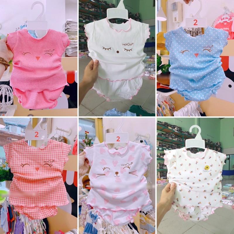 Bộ thun cotton mát Hotga Bé gái đồ bộ sơ sinh cho bé gái từ 3-11kg