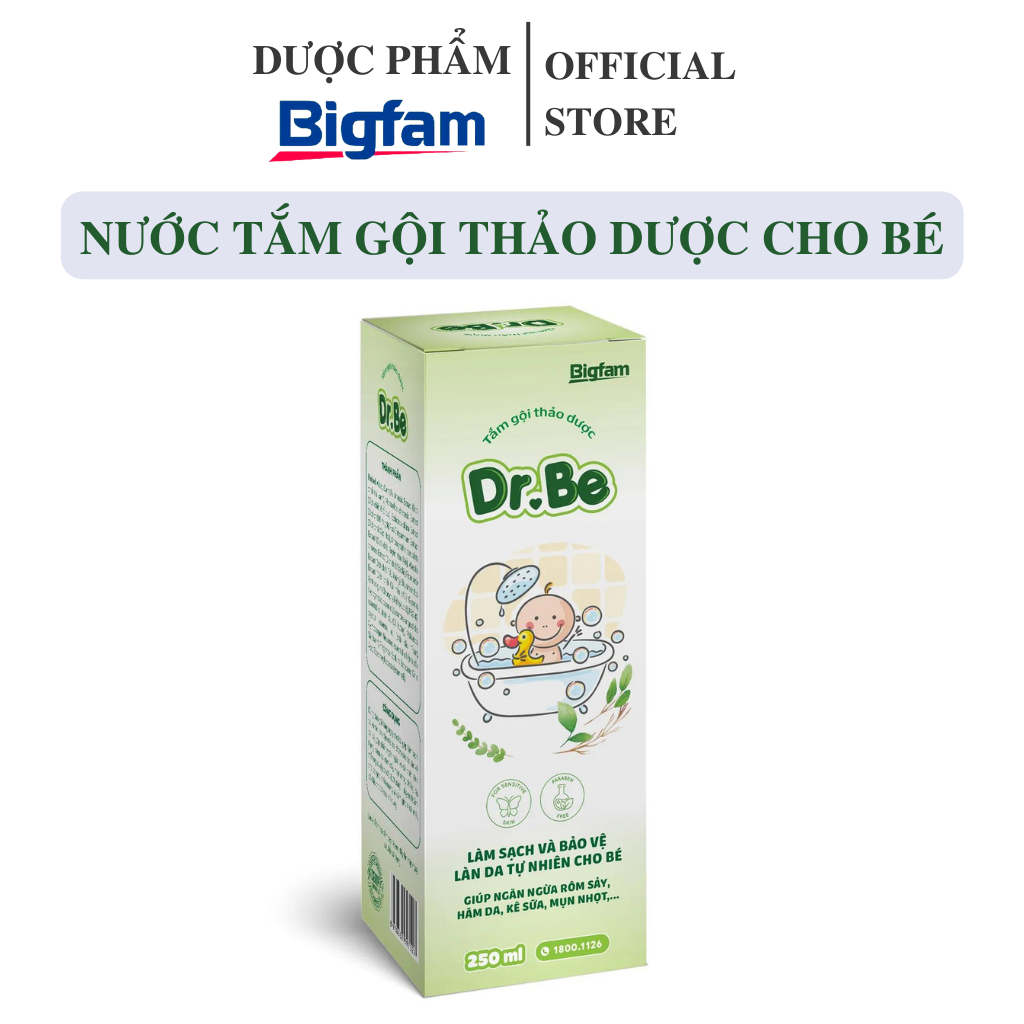 Nước tắm gội thảo dược Dr.Be Bigfam ngăn ngừa rôm sẩy, kê sữa cho trẻ em 250ml
