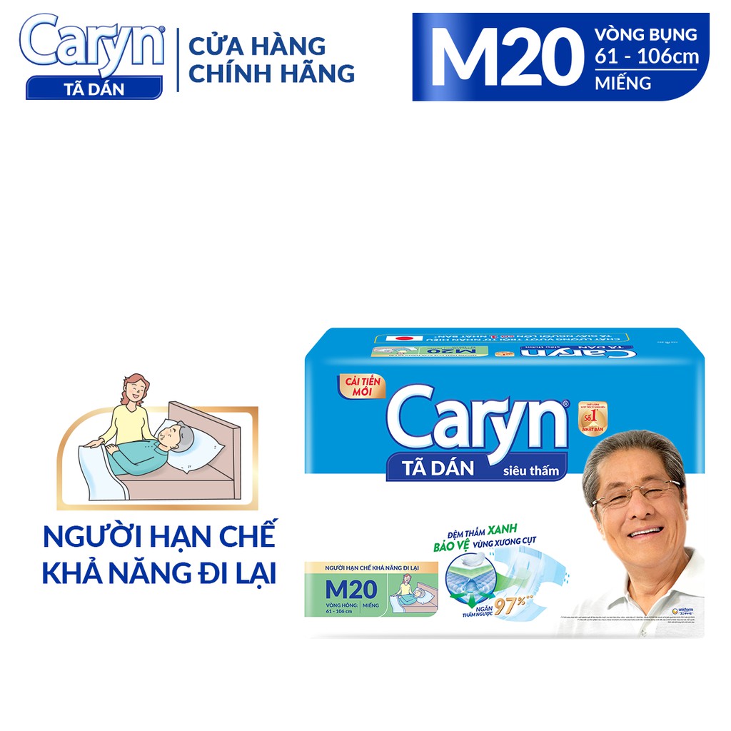 Tã Dán Siêu Thấm Caryn Gói Siêu Lớn M20 (20 Miếng)