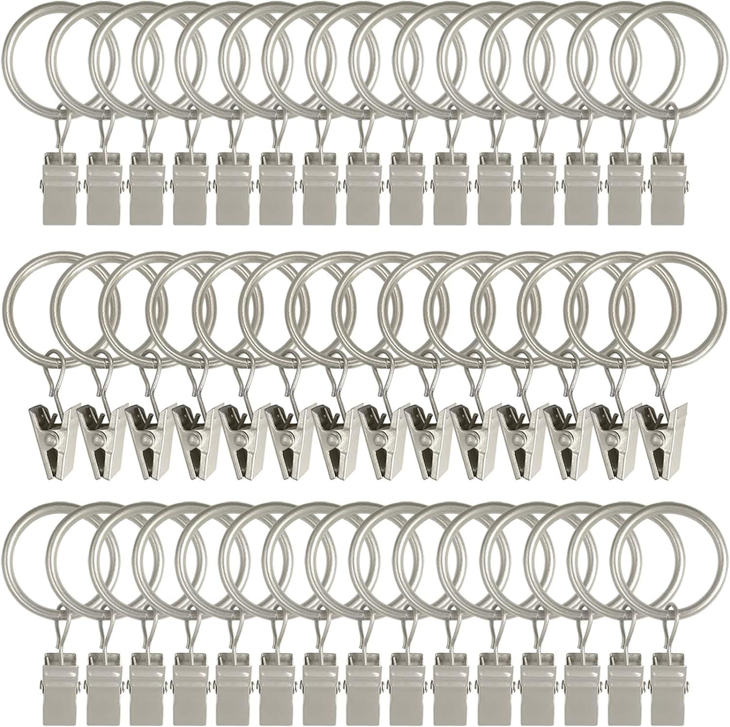 Vòng rèm kim loại 44 gói với các clip, clip móc rèm, đường kính bên trong 2,5cm bạc