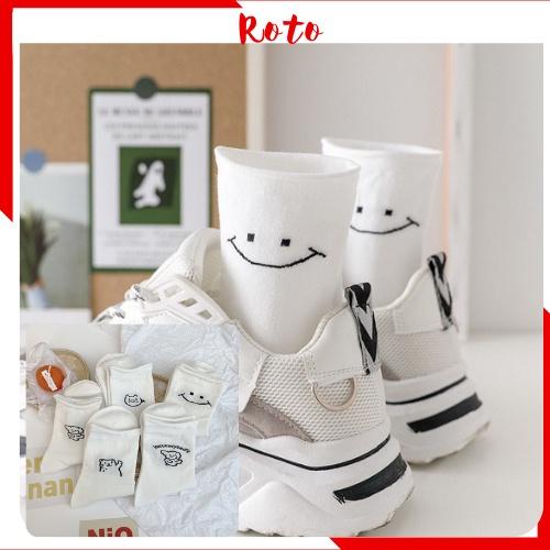 Tất nữ trăng cô nhún họa tiết dễ thương, vớ nữ phong cách unisex A27