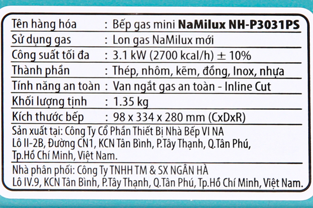 Bếp Gas Mini Namilux NH-P3031PS - Hàng Chính Hãng